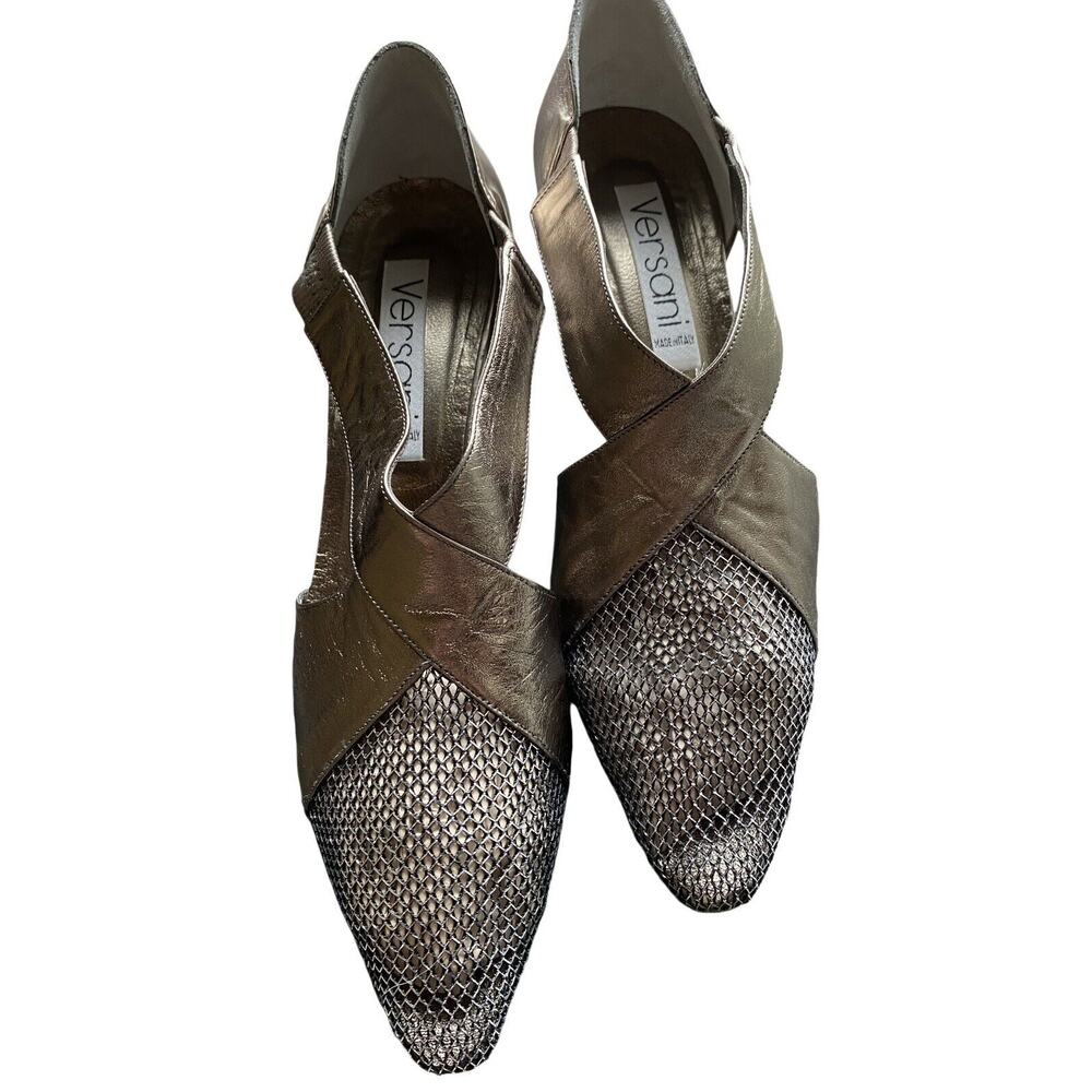Quiet Lux Vintage VERSANI Womens 11 Gold Pointed Toe Kitten Coquette 80s Heels